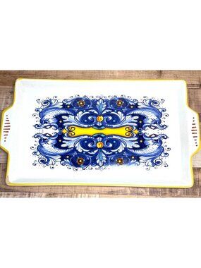 Handcrafted Deruta Ceramic Tray With Handles  Italian Design Made In Italy